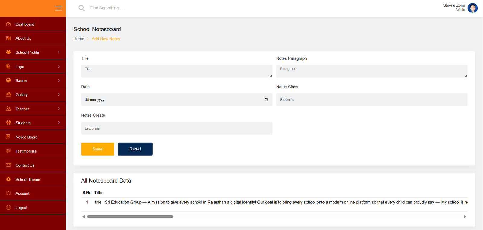 School Management Website