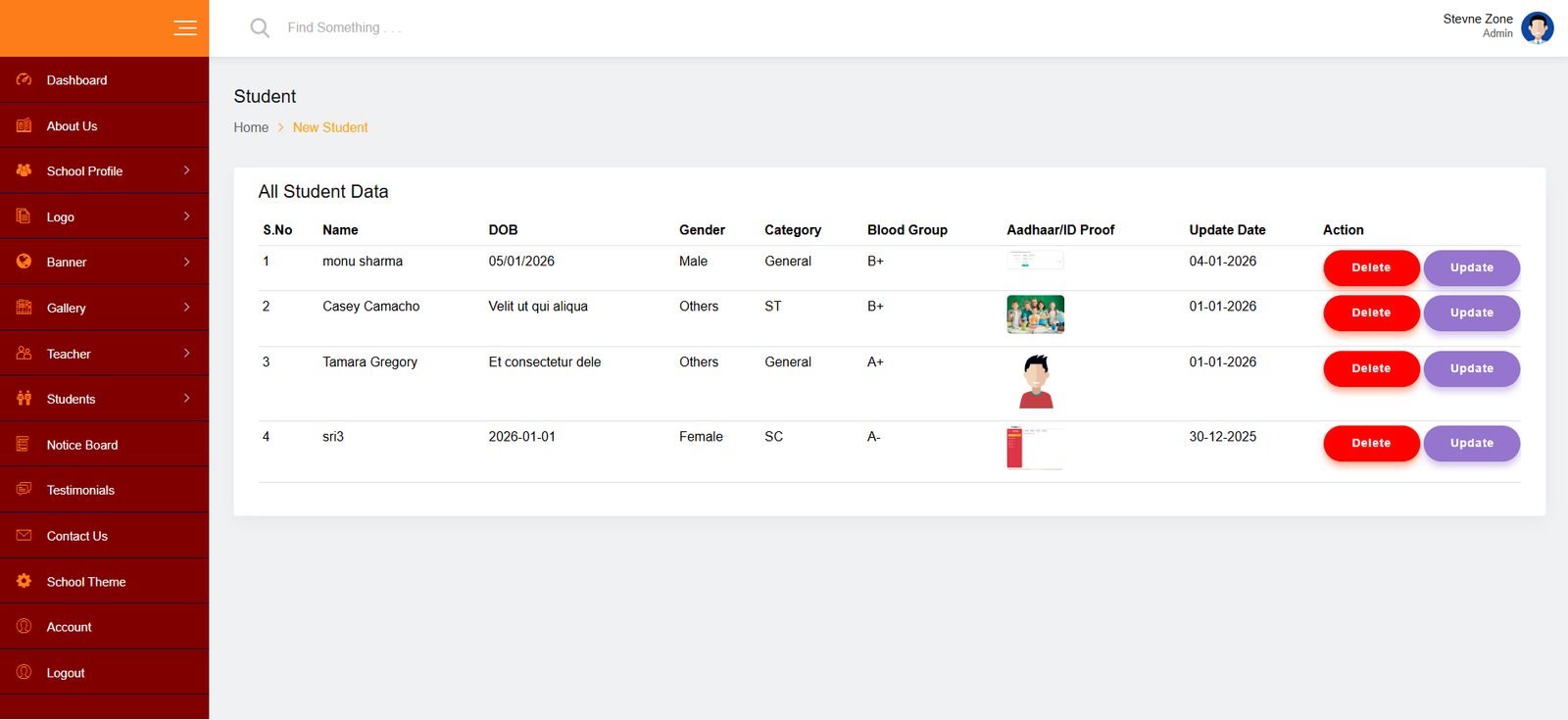 School Management Website