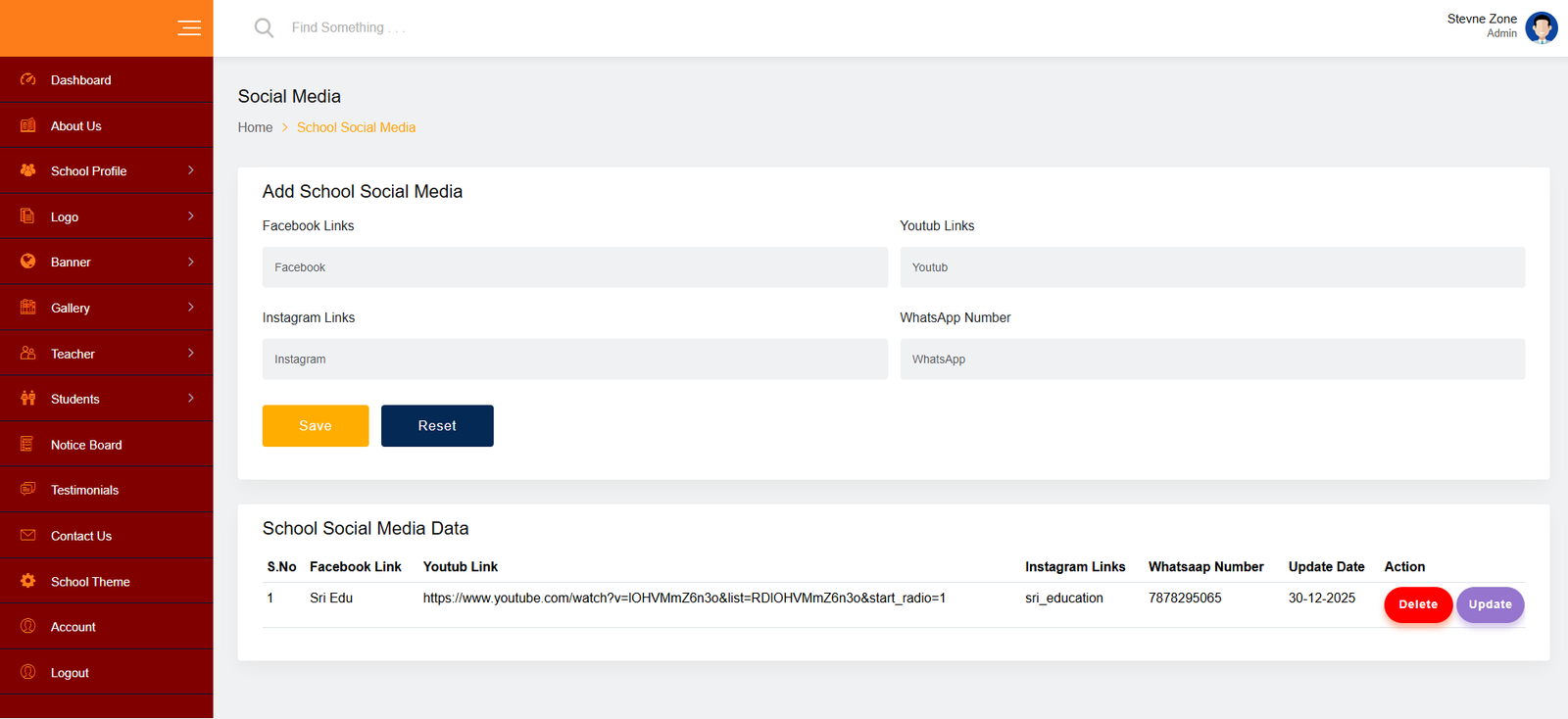 School Management Website